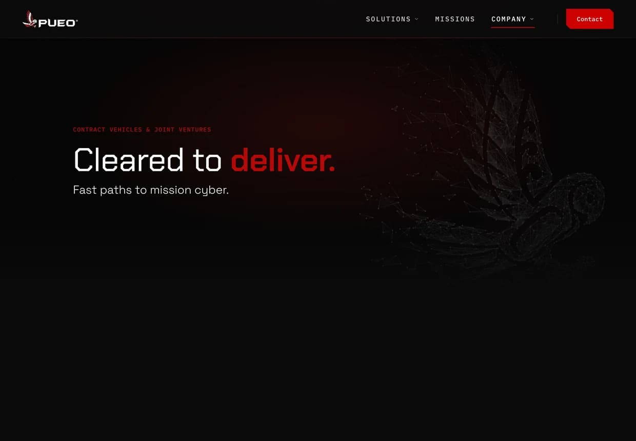 Redesigned Contract Vehicles page — “Cleared to deliver.”